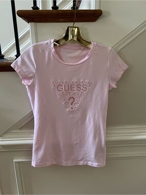 Guess Light Pink Logo Crew Neck Tee
